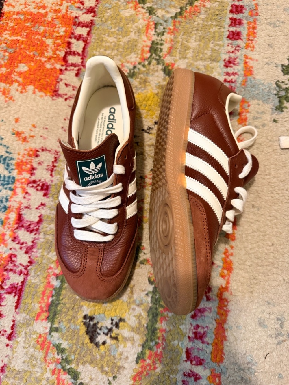 ADIDAS Brown Leather Sneakers with White Stripes. Size US men’s 6.5 / Women’s 8 - Picture 5 of 13